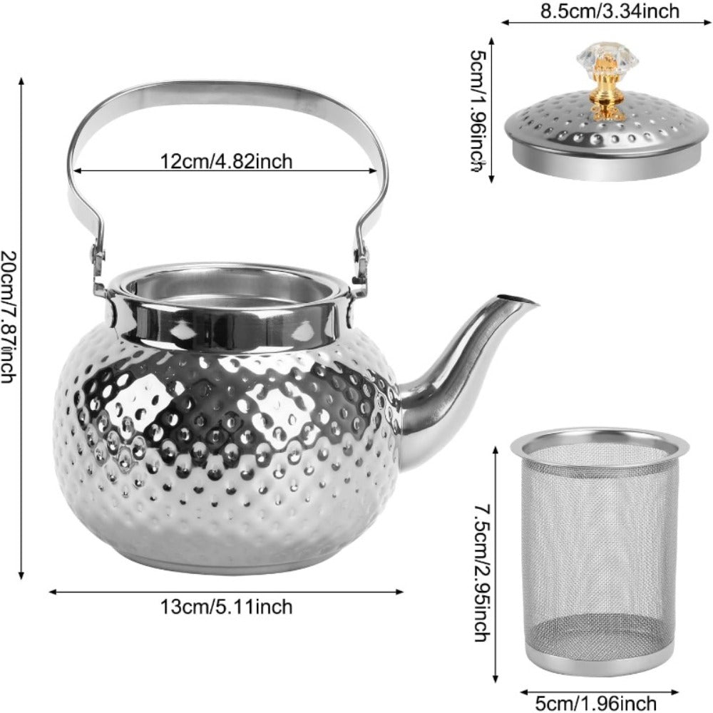 Hammered Tea Kettle Stainless Steel, 40.58oz Stovetop Teapot with Strainer for Loose Leaf Tea, Coffee & Milk