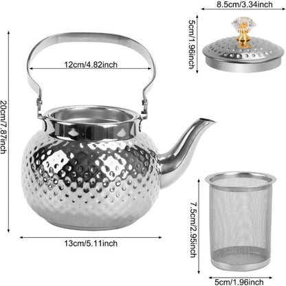 Hammered Tea Kettle Stainless Steel, 40.58oz Stovetop Teapot with Strainer for Loose Leaf Tea, Coffee & Milk