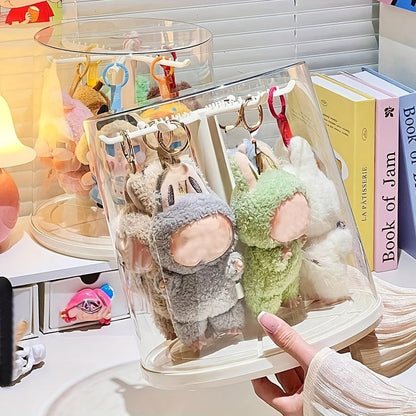LABUBU Display Case 360 Rotating Acrylic Box with Dust Cover – Plush Toy Figure Storage Case Multi-Layer Hanging Rack for Collectible