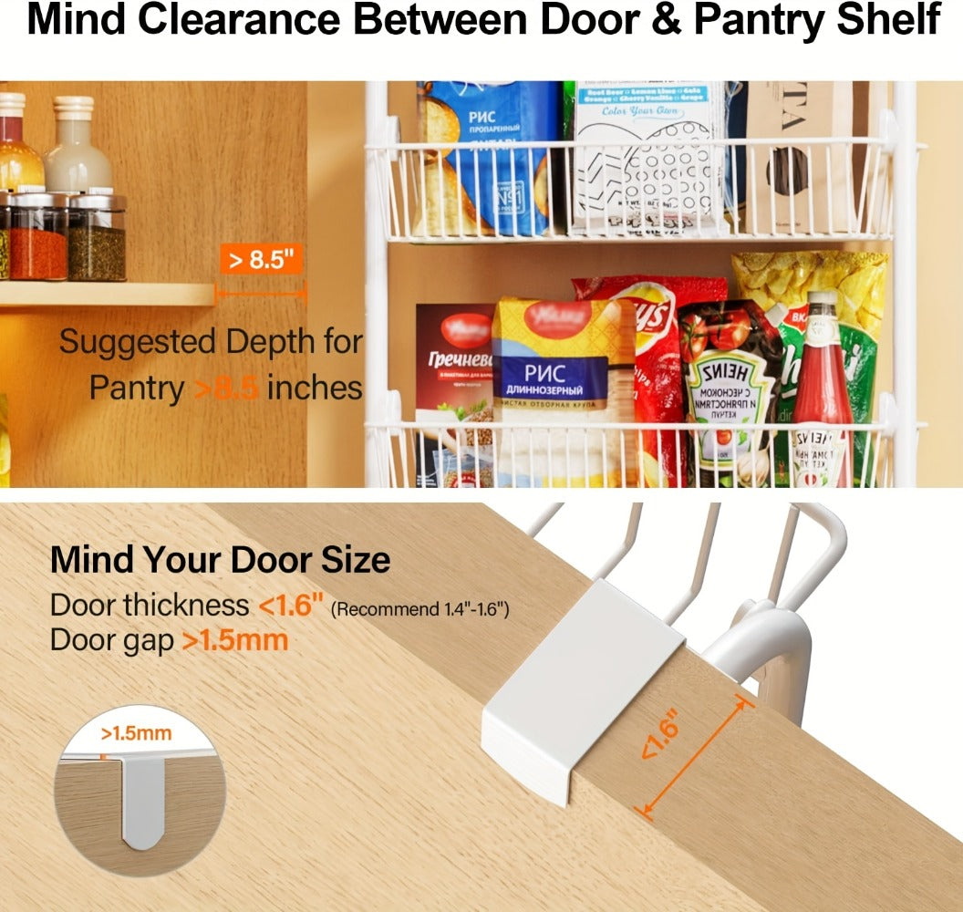 Over-the-Door Metal Organizer Rack 6 & 8 Tier – Pantry Storage, Spice Rack, Kitchen Cabinet Organizer, Holds Up to 80 Lbs