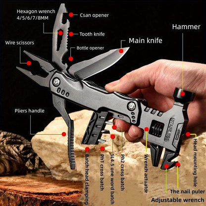 16-in-1 Multitool Stainless Steel – Compact EDC Pocket Tool with Pliers, Adjustable Wrench, Screwdrivers & Knife | Camping Gear & Gift