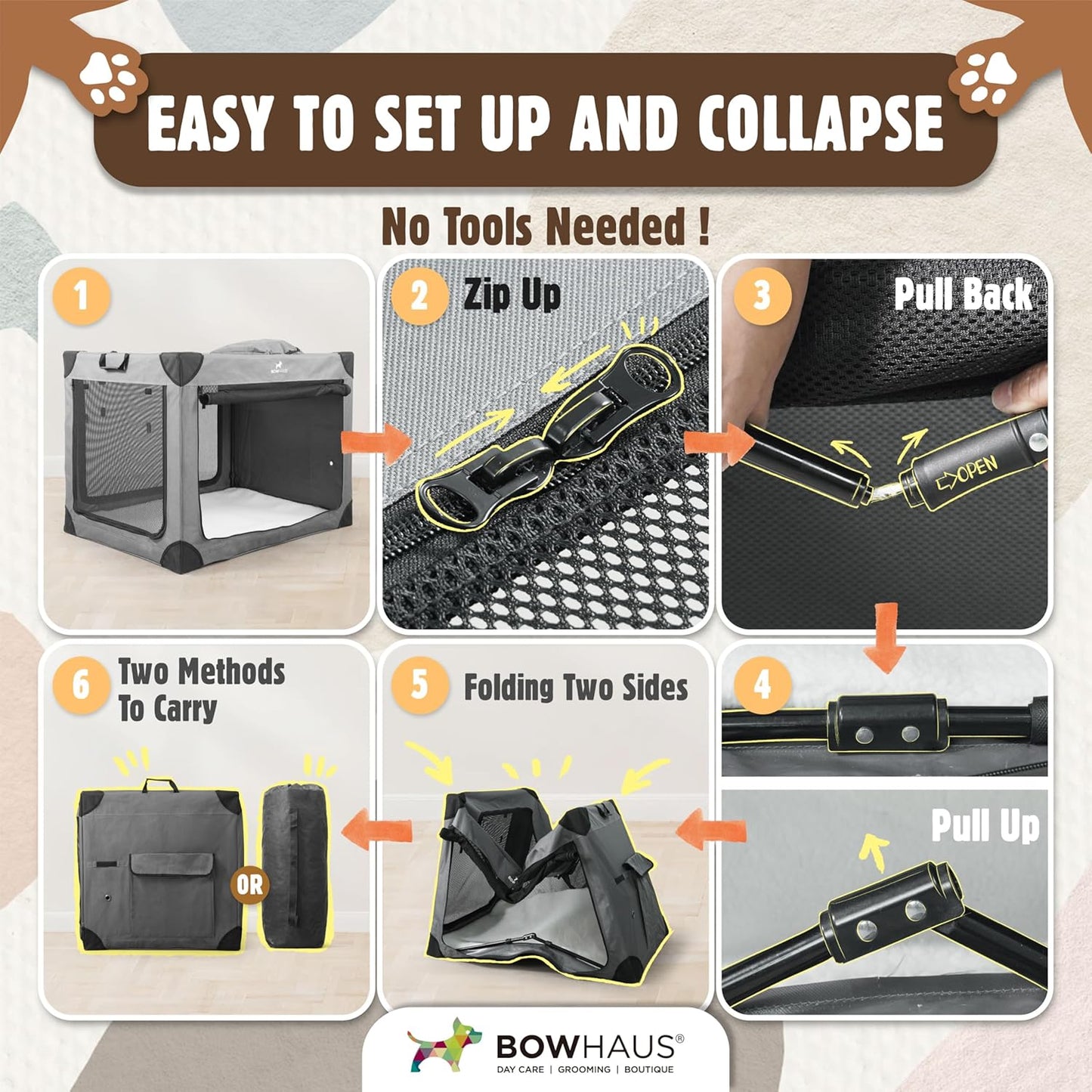 Soft Dog Crate Collapsible 4 Mesh Door – Portable Travel Dog Kennel, 360° Ventilation, 2 Ways to Fold, Indoor Outdoor Car Use