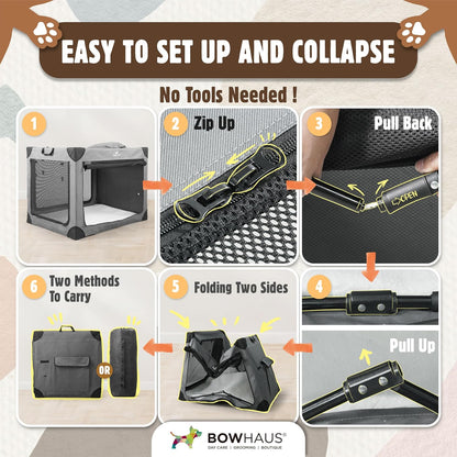Soft Dog Crate Collapsible 4 Mesh Door – Portable Travel Dog Kennel, 360° Ventilation, 2 Ways to Fold, Indoor Outdoor Car Use