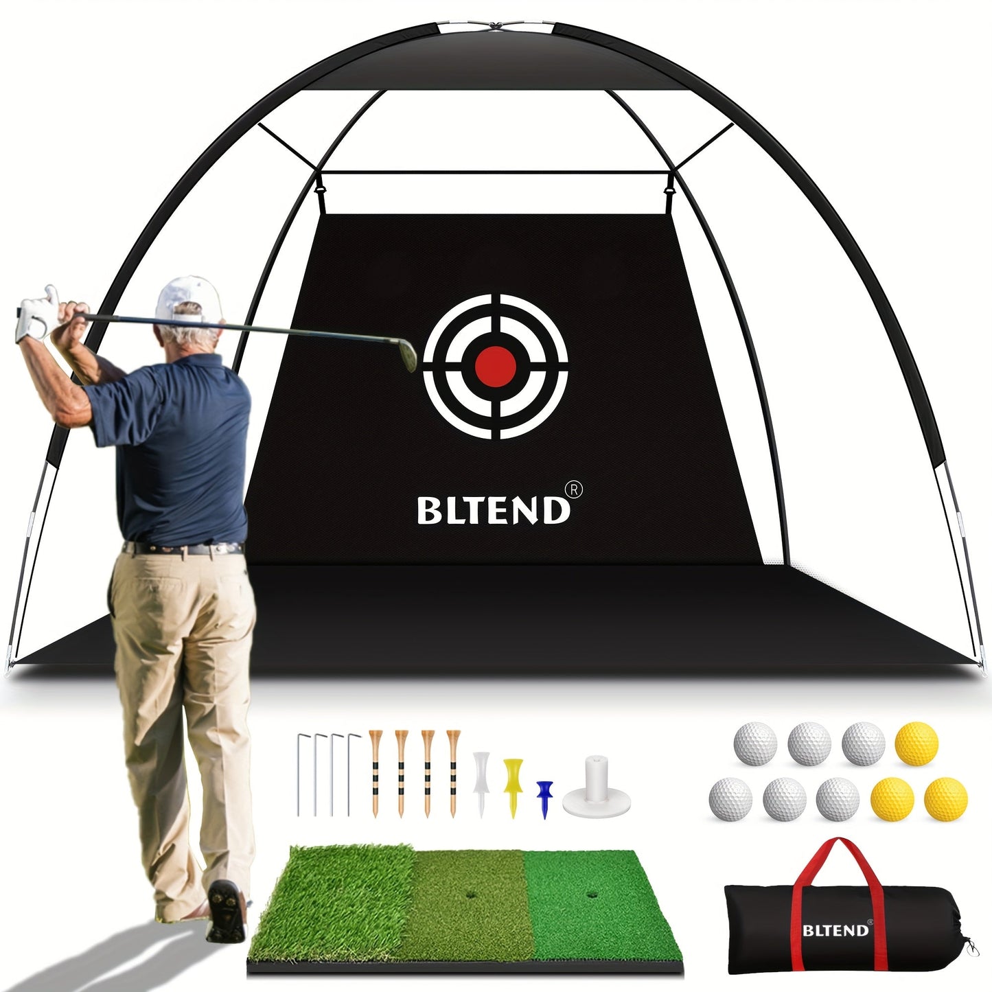 Golf Practice Net 10x7ft with Hitting Mat, Portable Golf Chipping Net for Backyard Indoor Outdoor Use, Golf Training Net for Driving