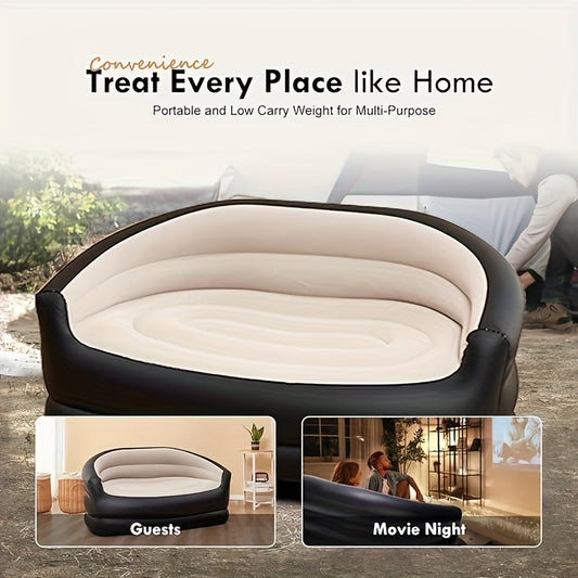 Coffee-and-Black Inflatable Sofa Bed with Raised Arms, Curved Backrest and Single Color Option