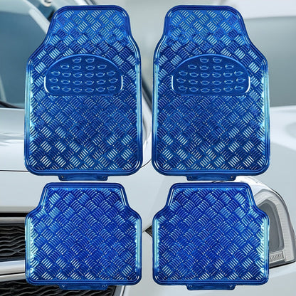 Molded Car Floor Mats, Four-Piece Front and Rear Set in Seven Solid and Carbon-Look Color Options