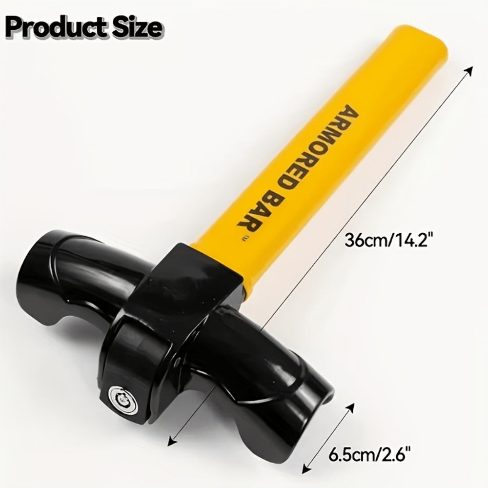 Universal Car Steering Wheel Lock Anti-Theft T-Bar – Heavy-Duty Thick Steel, Cut-Resistant, Computer-Coded Crescent Cylinder