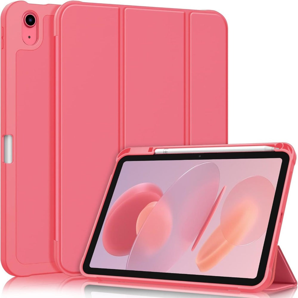 Pink Folio Tablet Case for 10.9-Inch iPad 10th Generation 2022 with Pencil Holder and Tri-Fold Stand