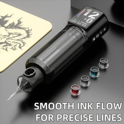 Tattoo Machine Kit POSEIDON BT29 Wireless Rotary Pen with LED Color Screen, 2300mAh Battery, 10 Cartridges and 11 Inks