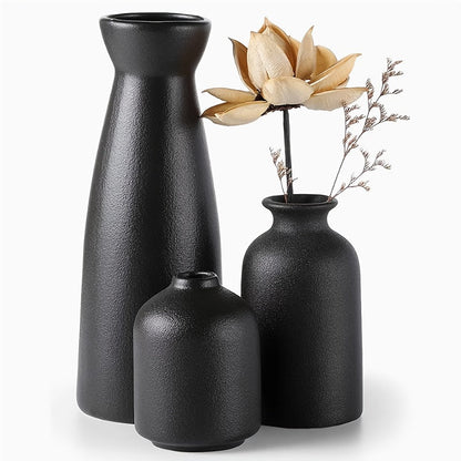 Boho Ceramic Vase Set 3pcs - Matte Nordic Minimalist Geometric Floral Design for Home Decor, Living Room
