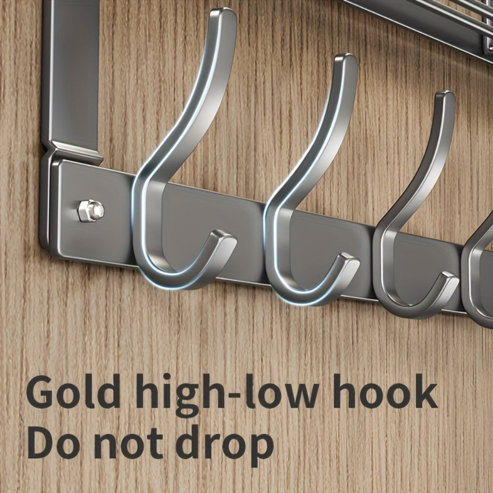 Over-the-Door Storage Rack with Metal Basket Shelf, 4 to 8 Hooks and Gray or Black Length Options