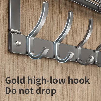 Over-the-Door Storage Rack with Metal Basket Shelf, 4 to 8 Hooks and Gray or Black Length Options
