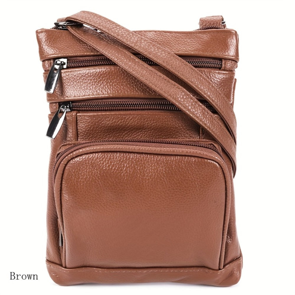 Genuine Leather Shoulder Bag for Women Men Soft First-Layer Cowhide Crossbody Bag Multi-Pocket Messenger Bag 3 Sizes Fits Smartphone Tablet