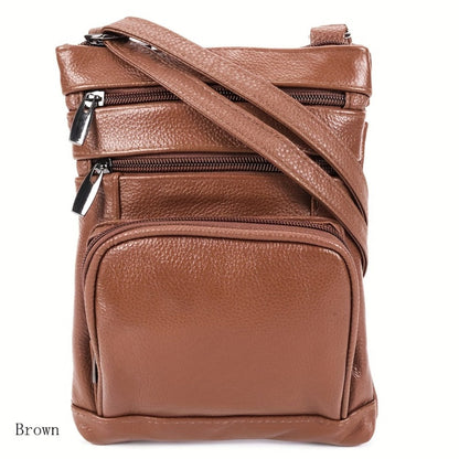 Genuine Leather Shoulder Bag for Women Men Soft First-Layer Cowhide Crossbody Bag Multi-Pocket Messenger Bag 3 Sizes Fits Smartphone Tablet