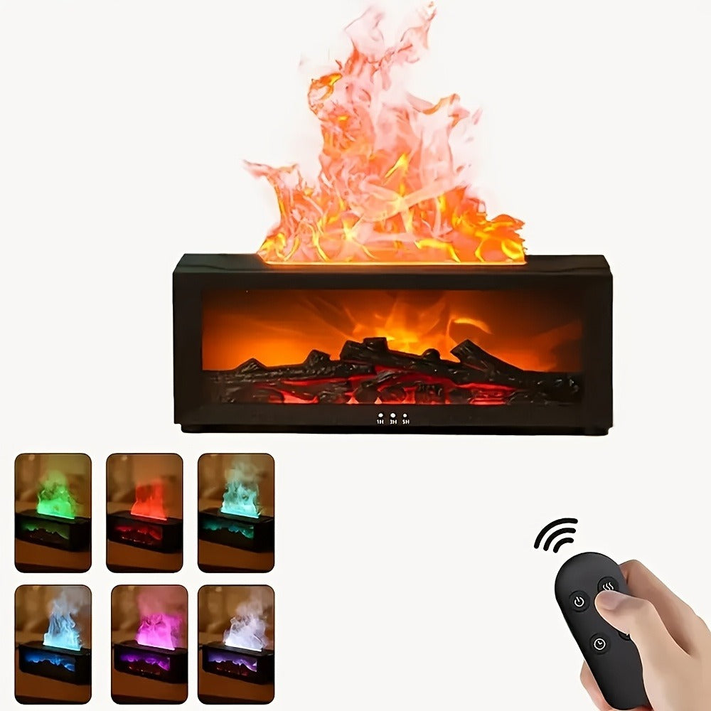 300ml Fireplace Essential Oil Diffuser Set with 19 Oil Bottles, Remote and Seven-Color Light Effects