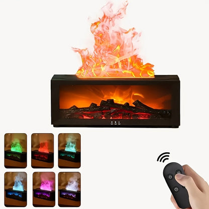 300ml Fireplace Essential Oil Diffuser Set with 19 Oil Bottles, Remote and Seven-Color Light Effects