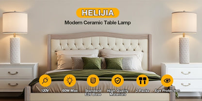 Table Lamp with Ceramic Textured Base, Drum Shade, 9W LED Bulb, Five Colors and Three Color Temperatures