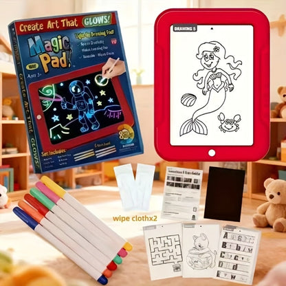 Magic LED Drawing Board for Kids with 15 Double-Sided Tracing Cards & 6 Markers, Light Up Luminous Art Board for Boys & Girls Ages 3-8