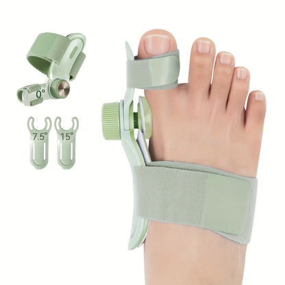 Adjustable Knob Big Toe Alignment Splint with Three Angle Plates for Left or Right Foot, One-Piece Option