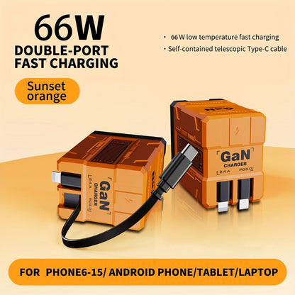USB-C Wall Charger with Integrated Dual Cables in Single or Two-Piece Packs and Multiple Colors