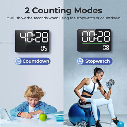 16-Inch Digital Wall Clock with LED Display, Remote, Dimmer Modes, Calendar and Indoor Temperature Readout