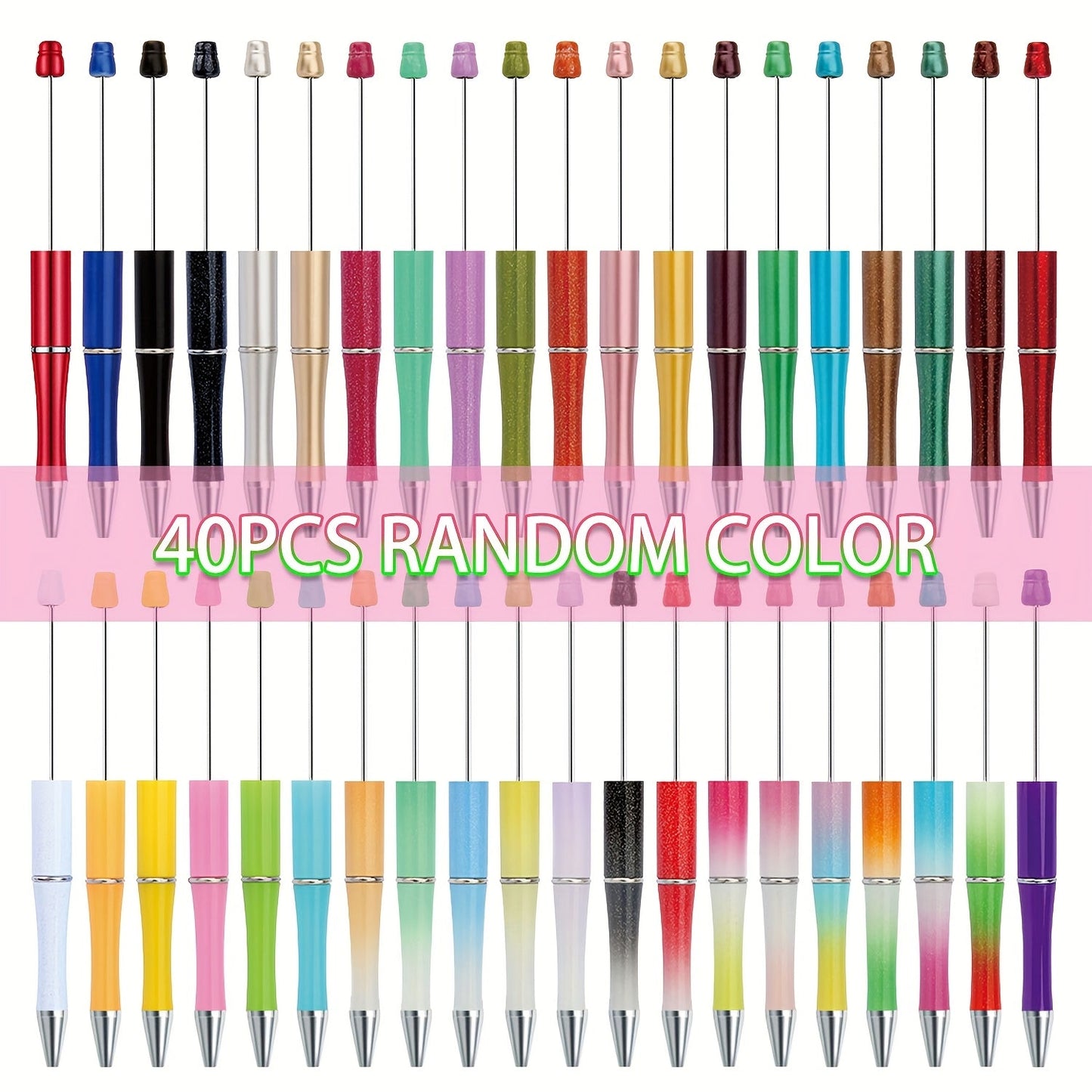 Beadable Pens Bulk 40/60pcs, DIY Bead Ballpoint Pens with Black Ink Shaft, Assorted Random Colors for DIY Crafts
