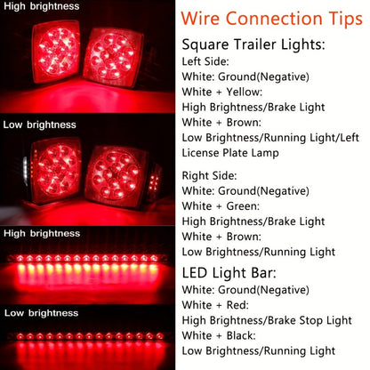 LED Trailer Light Kit with Wire Harness – Tail Lights, Amber Marker Lights & Brake ID Bar, 12V, Fits Boat Trailer Camper Truck Snowmobile