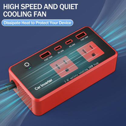 Car Power Inverter 200W – 12V DC to 110V AC, 4 USB Ports (PD & QC 3.0), Fast Charging Car Outlet Adapter for Road Trips