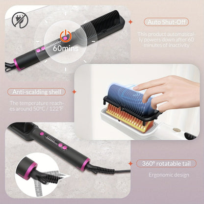 OD-6801 Black or OD-6806 Rose-Gold Heated Straightening Brush with Display, Glove and Three-Button Controls