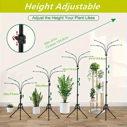 USB Tripod LED Plant Lamp with 4, 5 or 6 Flexible Heads and Adjustable 29-61in Floor Stand