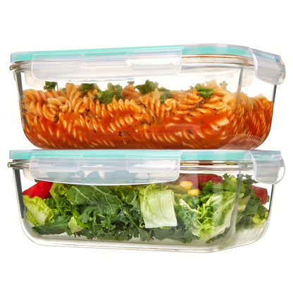 Food Storage Containers Two-Pack 63 oz Borosilicate Glass Set with Hinged Lids in Green or Gray