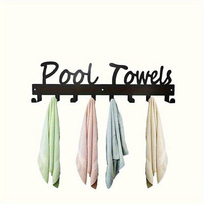 Outdoor Pool Towel Rack Wall Mounted 8 Hooks, Towel Hanger for Bathrobes Towels Clothes, Patio Backyard Spa Pool Area Decor Organizer