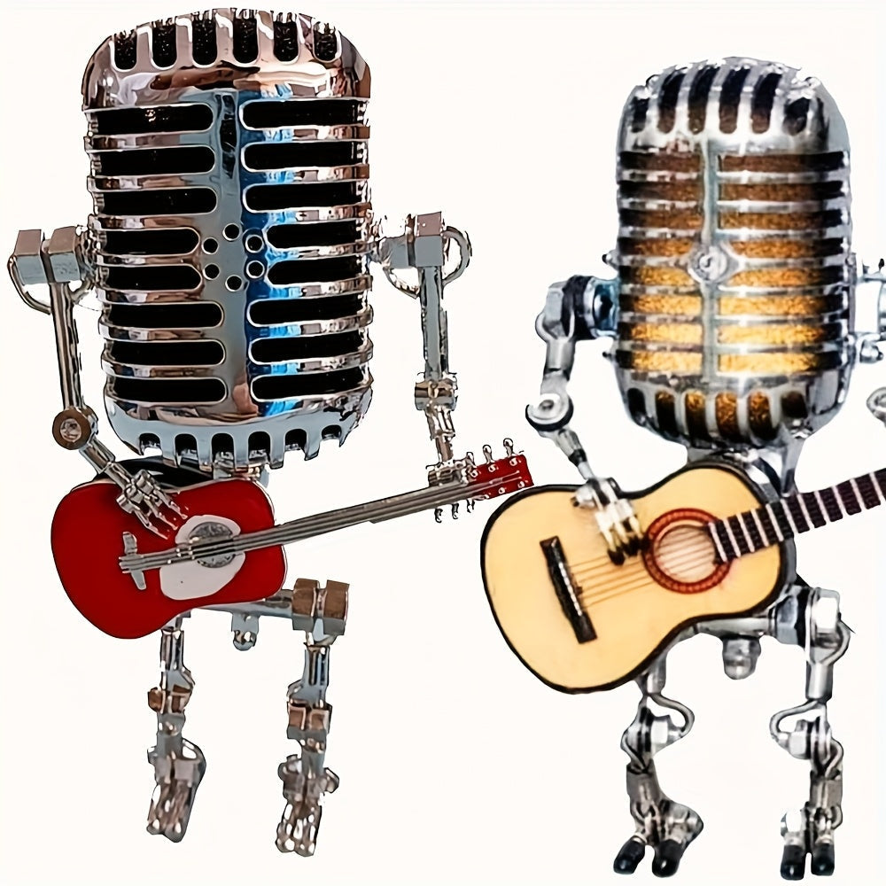 Vintage Microphone Robot Guitar Lamp USB Powered, Retro Decorative Night Light for Music Lovers, Guitar Players