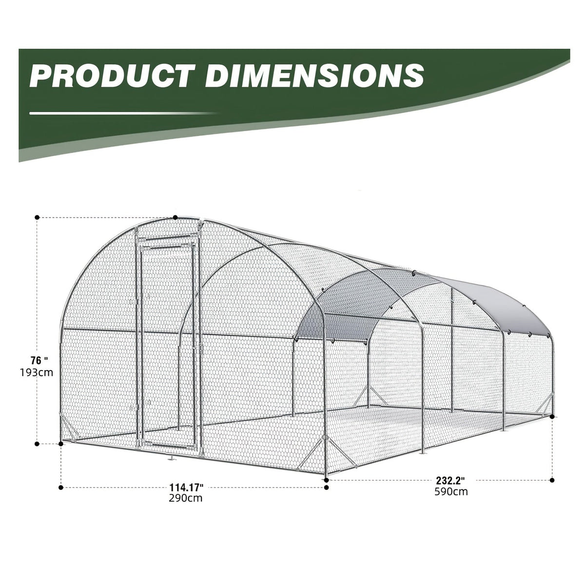 Metal Chicken Run Walk-in Poultry Enclosure with UV Protection - Dome Flat & Spire Roof Styles