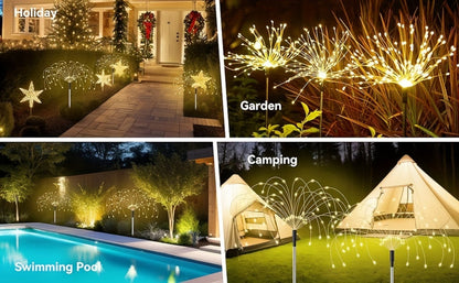 Solar Garden Lights Firework Stakes with 60-420 LEDs, 8 Modes, Flexible Copper Wire and Color Options