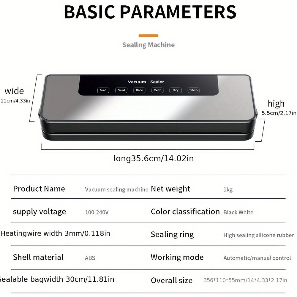 65KPa Countertop Vacuum Sealer with Wet and Dry Modes, External Hose, 40 Bags and 30cm Sealing Width