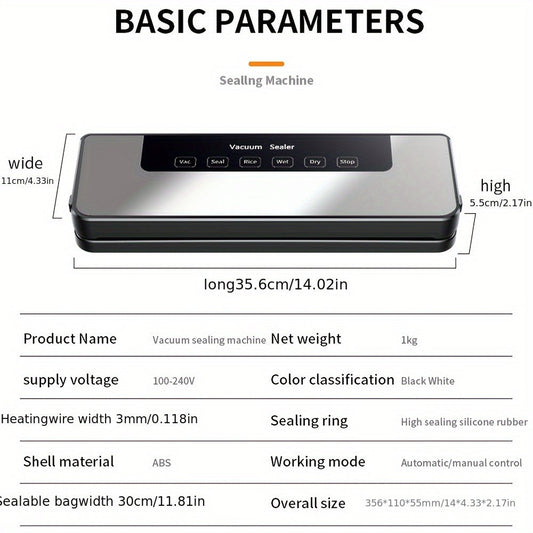 65KPa Countertop Vacuum Sealer with Wet and Dry Modes, External Hose, 40 Bags and 30cm Sealing Width