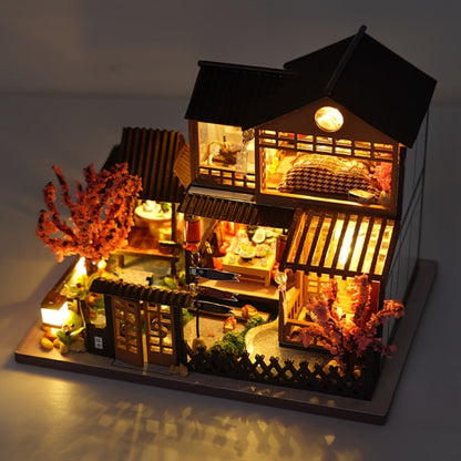DIY Miniature Dollhouse Kit Sakura Garden Japanese Style, Wooden Tiny House with Tatami Flooring & Furniture
