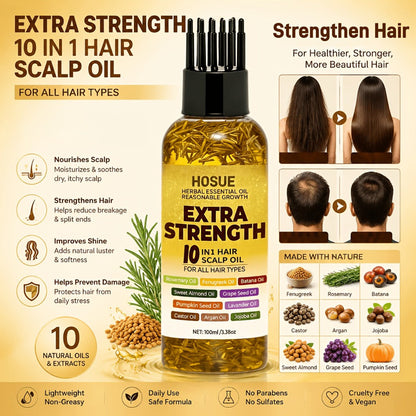 Hair Growth Oil 10-in-1 Botanical Herbal Blend Batana Rosemary Fenugreek Castor Red Onion Ginseng Turmeric Pumpkin Seed Nourishes