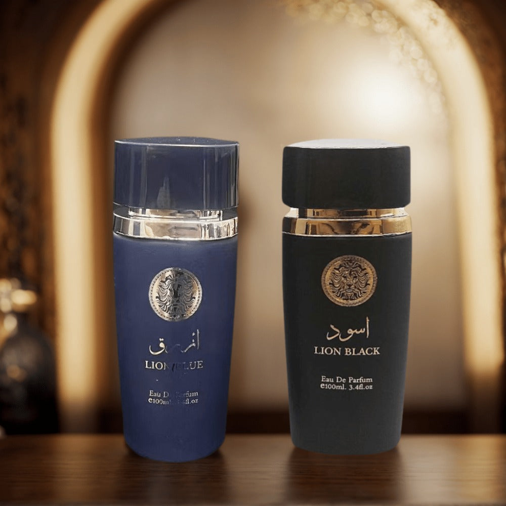 Two-Bottle Men's Perfume Set with 3.4 fl oz Labels, Blue and Black Sprays in One Checkout Set