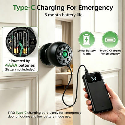 Matte Black Smart Door Knob Lock with Fingerprint & Keypad, App Control, Auto Lock for an Everyday Personal Care Routine