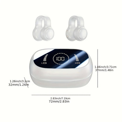 Open-Ear Clip Earbuds with Digital-Display Charging Case in Black or Beige Checkout Options