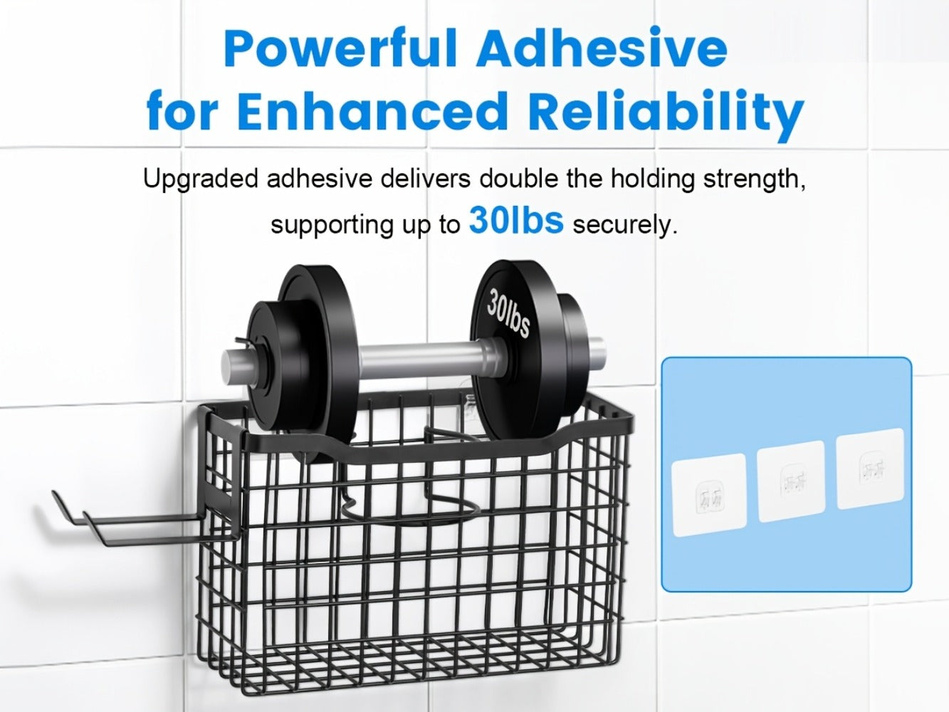 Hanging Hair Tool Organizer with Adjustable Mounting Height, Wire Basket and Black or White Finish