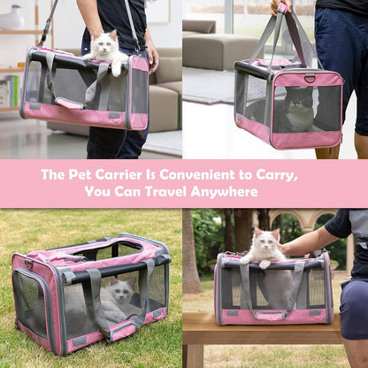 Foldable Pet Carrier Tote with Wide Mesh Panels, Zippered Access, Top Handles and Detachable Shoulder Strap