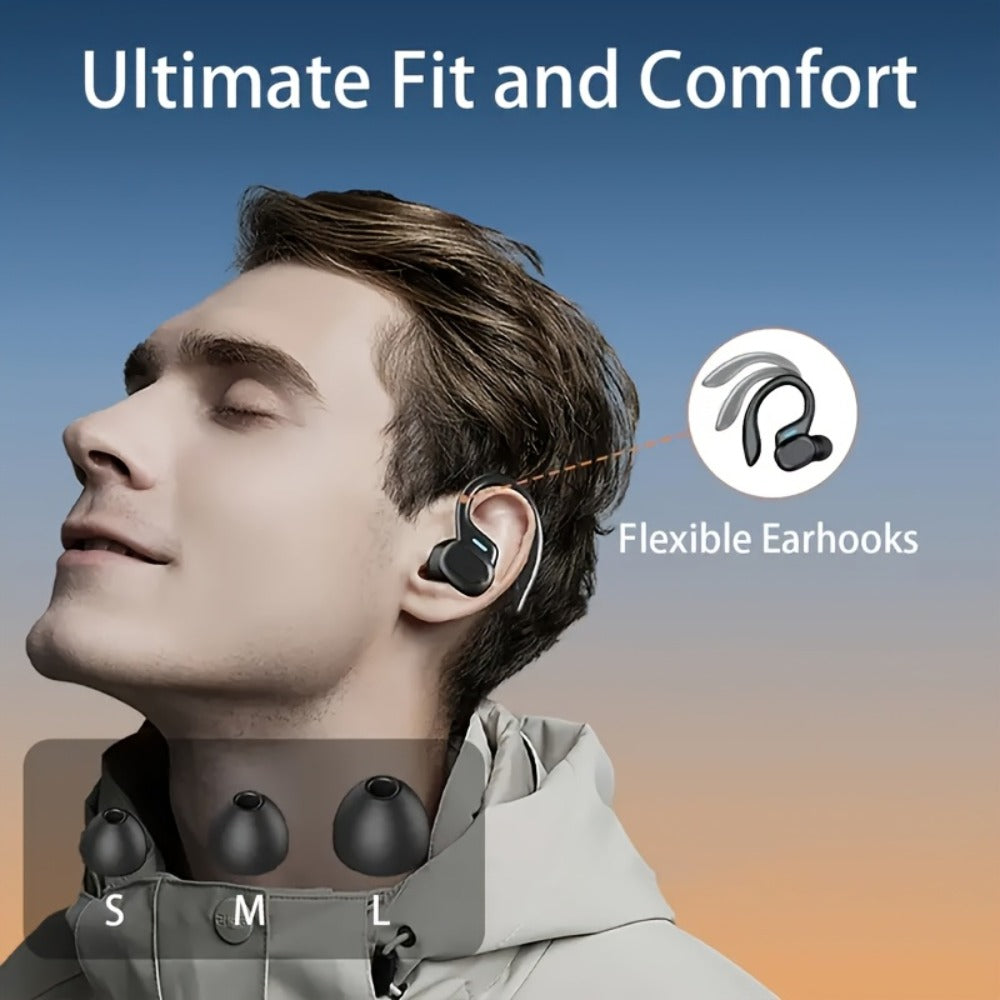 Wireless Earbuds Sport Earhooks with ENC Calls, LED Display, Touch Controls and Type-C Charging
