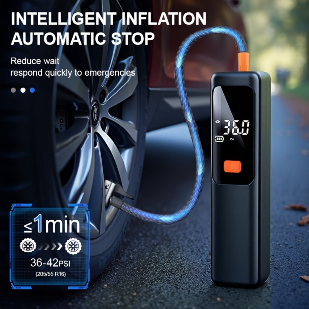 Portable Tire Inflator Wireless Air Compressor with Digital LED Display Auto Pressure Detection USB-C Rechargeable for Car Bicycle