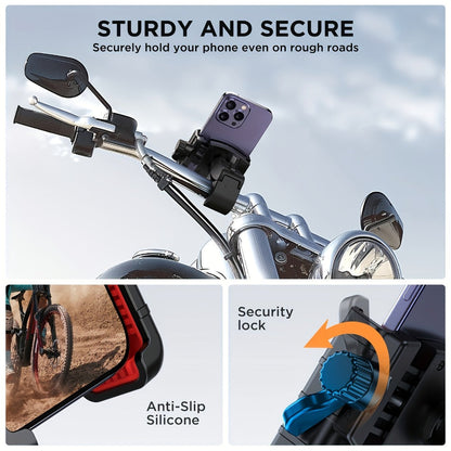 Motorcycle Phone Mount Handlebar Quick Lock – Universal Bike Phone Holder for 4"-7" Phones, No-Block Camera Design