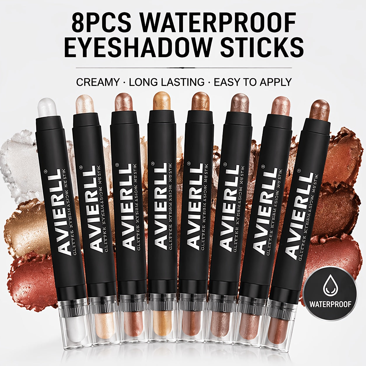 Waterproof Eyeshadow Stick Set 8 Piece, Shimmer, Pearlescent & Matte Eye Shadow Pencils, Creamy Blendable Formula
