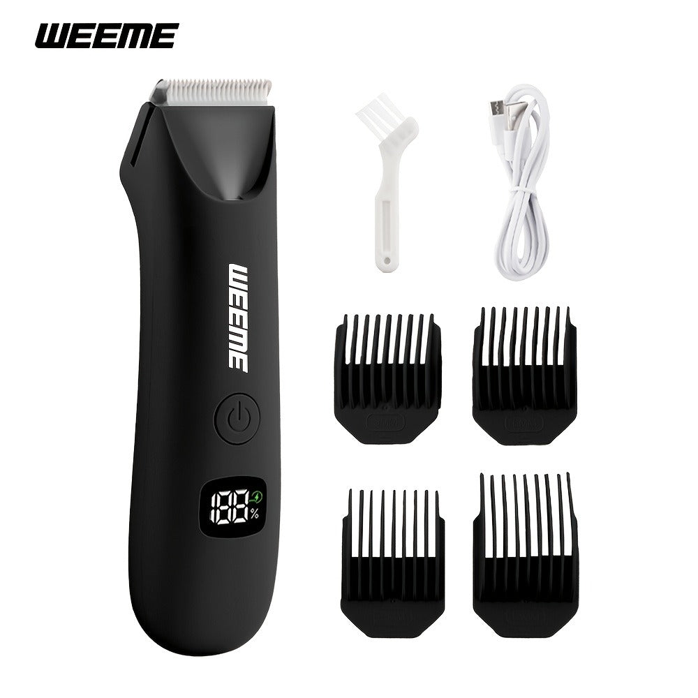 Men's Body Hair Trimmer USB Rechargeable – Chest, Leg & Armpit Hair Trimmer with LCD Display & LED Light, Cordless Electric Body Groomer
