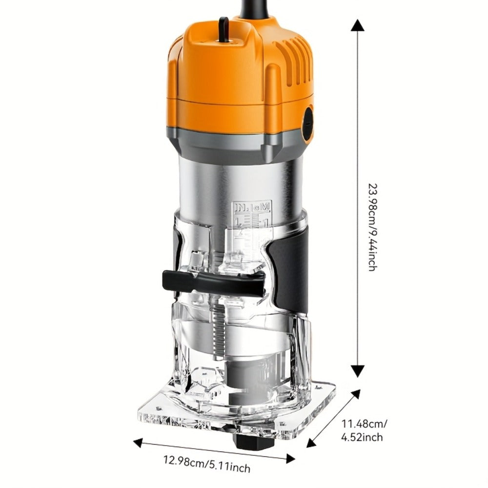 Wood Router 800W 35000 RPM Compact Electric Router Tool, 15-Piece 1/4" Bit Set for DIY Woodworking